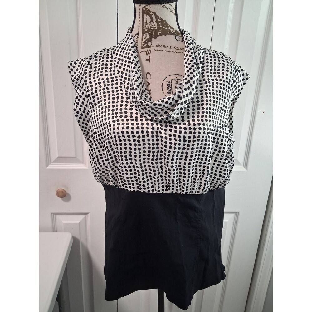 Mod-Retro top Sleeveless Cowl neck black White polka dots form fit waist